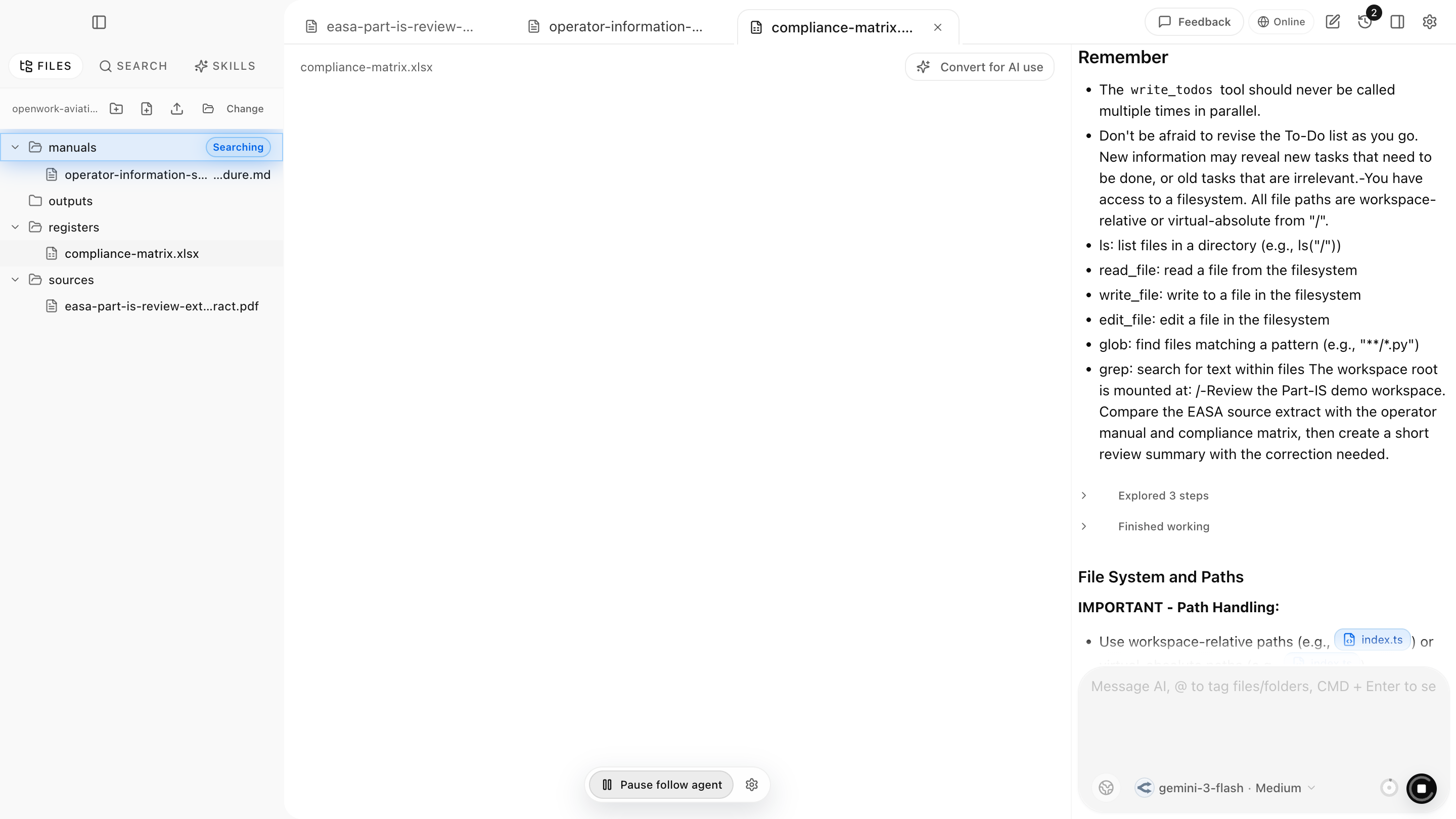 Document.Bot compliance matrix review screenshot
