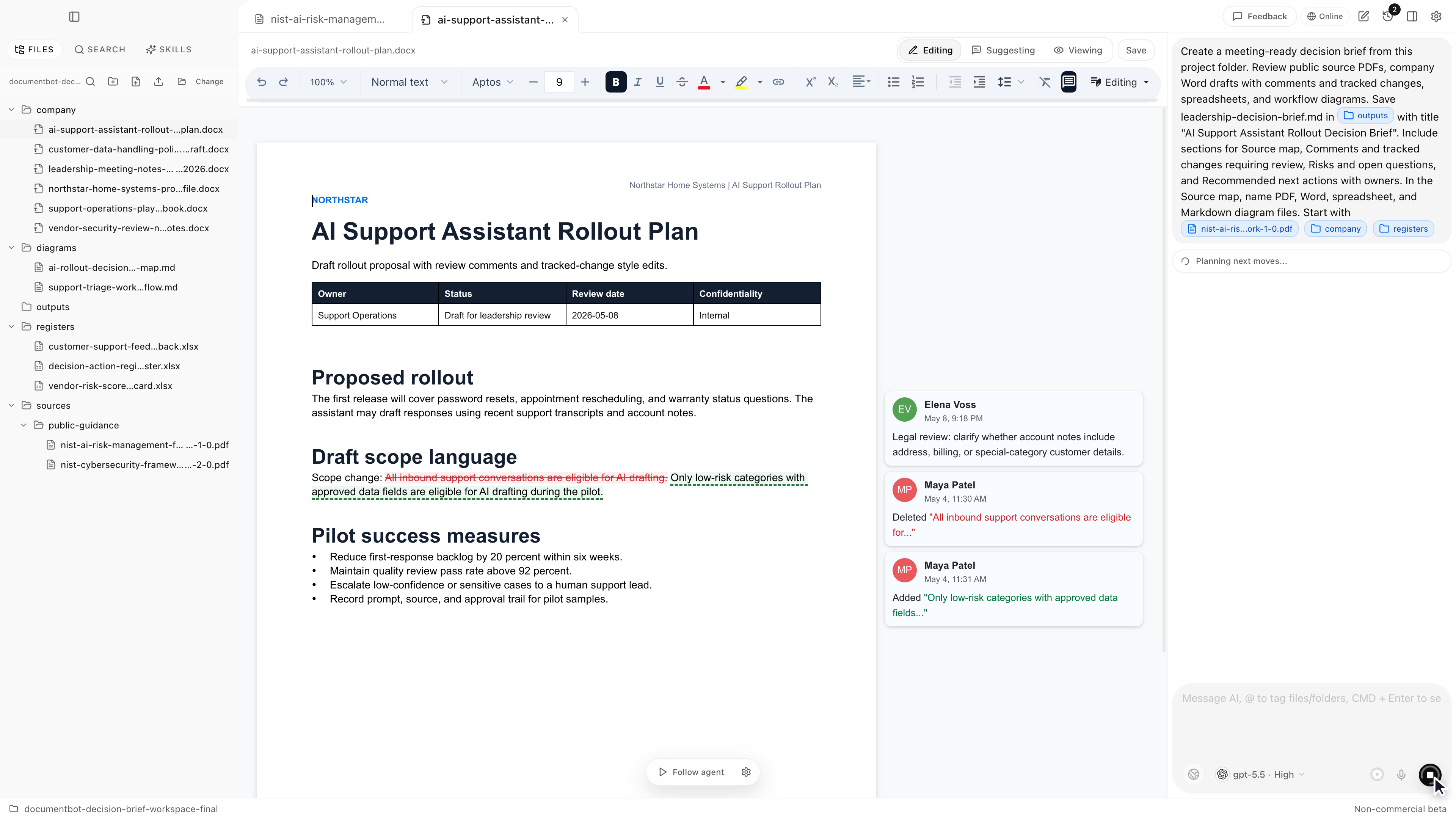 Document.Bot Word draft with comments screenshot