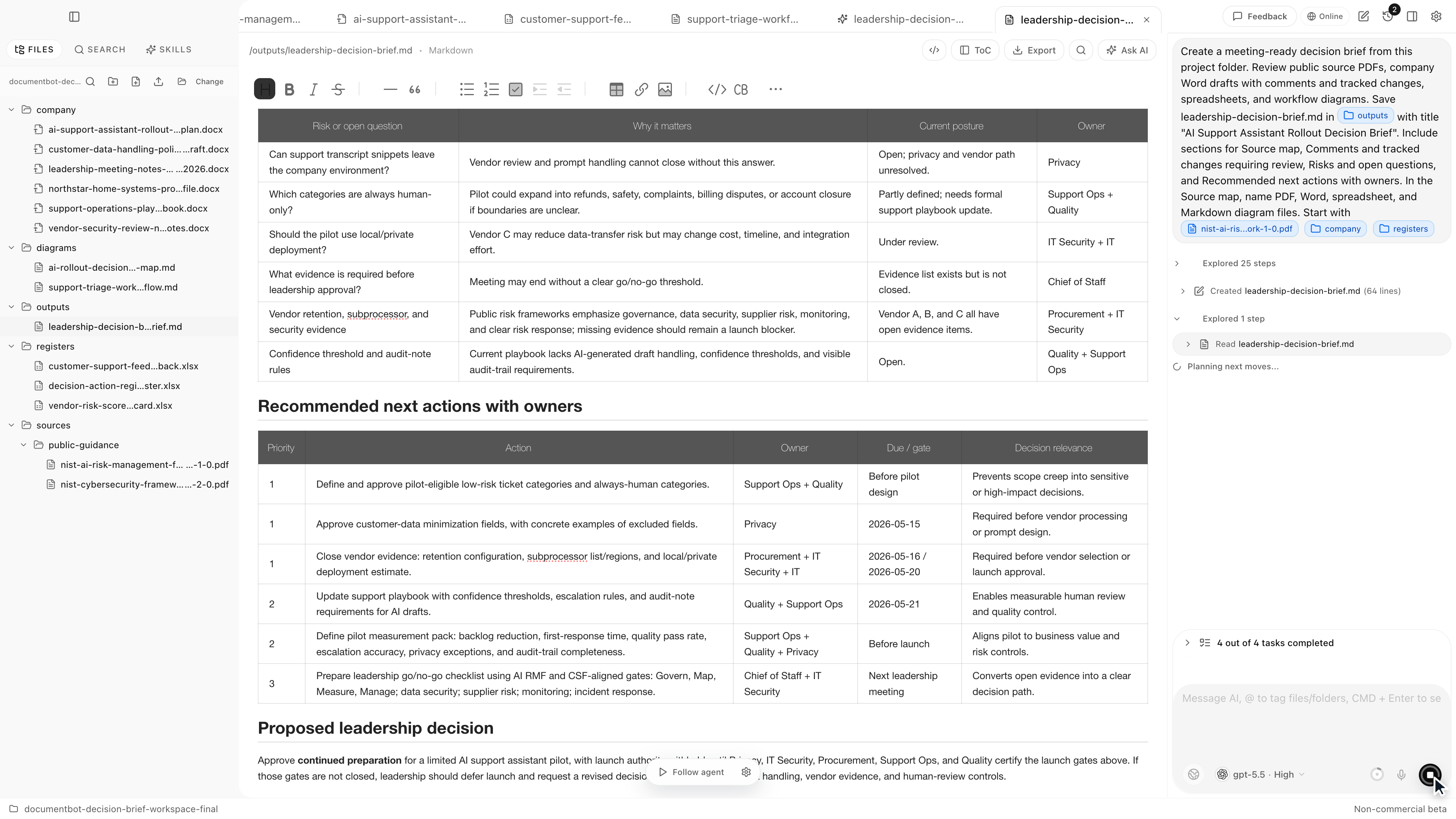 Document.Bot decision brief bottom screenshot